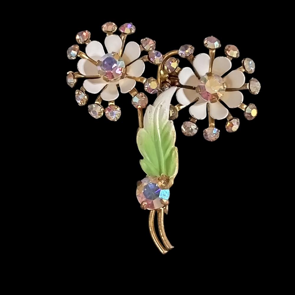 Flashy Vintage Signed Australian Floral Brooch with Crystal Accents
